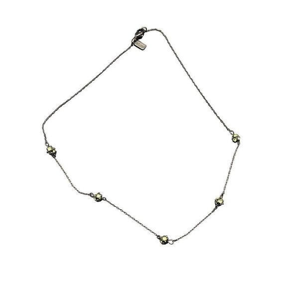 1928 Signed Gunmetal Colored Dainty Necklace With green Rhinestone Stations - Picture 3 of 8